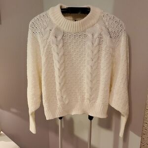 Moon & Madison White Cowl Neck Sweater with Textural Details